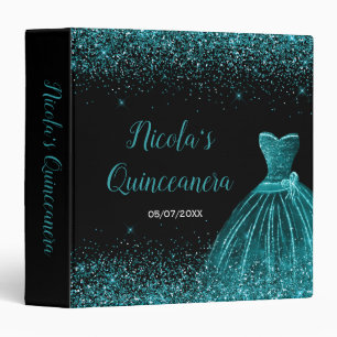 Teal Blue Dress Faux Glitter Quinceanera Album Binder