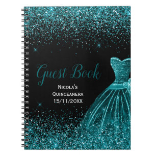 Teal Blue Dress Faux Glitter Quinceanera Guest Notebook