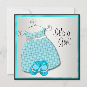 Teal Blue Dress Shoes Teal Blue Baby Girl Shower Invitation