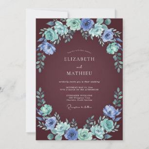 Teal Blue Ethereal Flourish Wedding Invitation