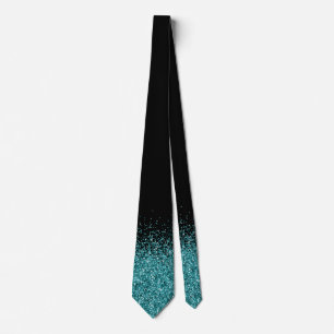 Teal Blue Fading Waterfall Ombre Glitter look Tie