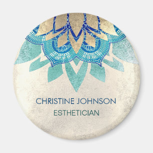 teal blue faux gold foil lotus logo magnet
