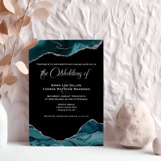 Teal Blue Faux Silver Glitter Agate Wedding