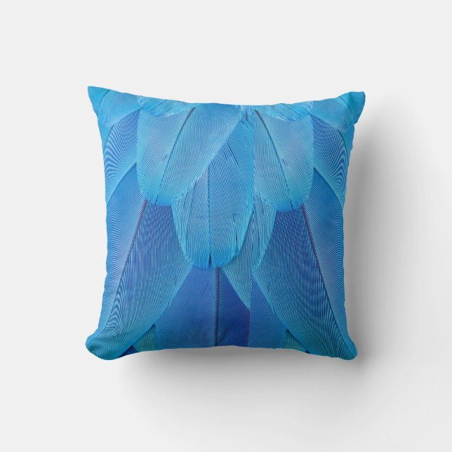 Teal Blue Feathers of the Macaw Parrot Throw Pillow (Front)