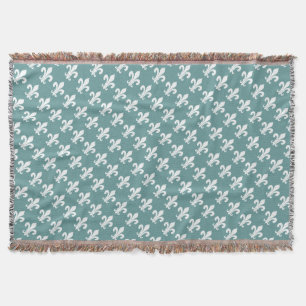 Teal blue fleur de lis pattern throw blanket