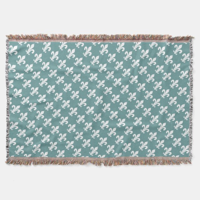 Teal blue fleur de lis pattern throw blanket (Front)