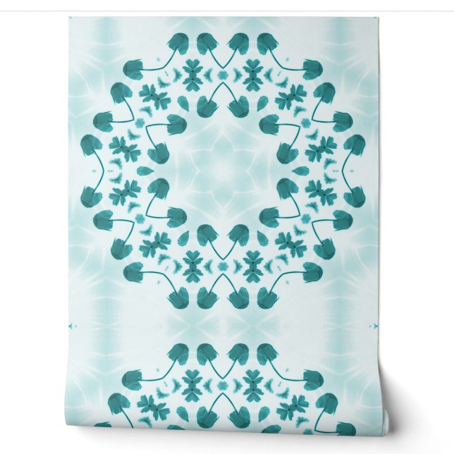 Teal Blue Floral Abstract Wallpaper (Unrolling)