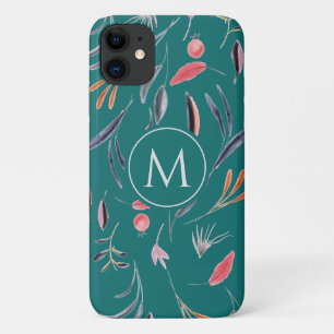 Teal Blue Floral MONOGRAM Custom Personalized iPhone 11 Case
