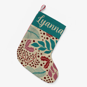 Teal Blue Floral Pattern Retro Cozy Christmas Small Christmas Stocking