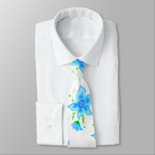 Teal Blue Floral Tie