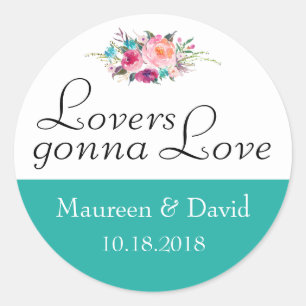 Teal Blue Floral Wedding Classic Round Sticker