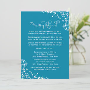 Teal Blue Flourish Wedding Rehearsal Invitation