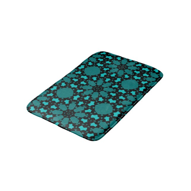 Teal Blue flowers abstract Pattern Bath Mat (Angled)