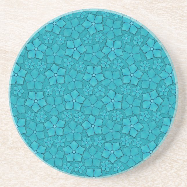 Teal blue flowers coaster (Front)