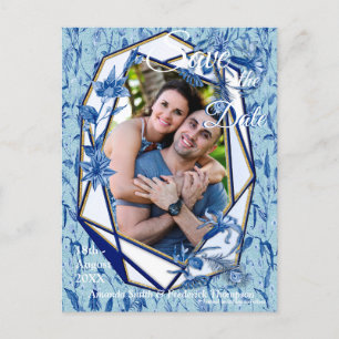 Teal Blue flowers on a sculpture textured backing Announcement Postcard