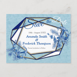 Teal Blue flowers on a sculpture textured backing Announcement Postcard