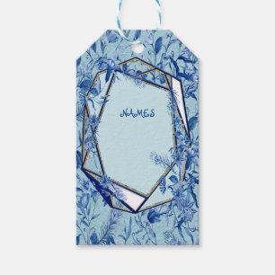 Teal Blue flowers on a sculpture textured backing Gift Tags