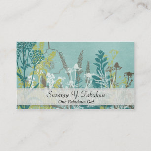 Teal Blue Flowers Stamped Fancy Business Card