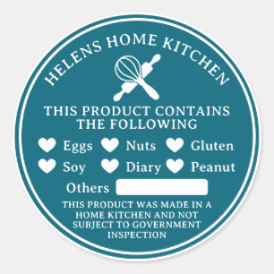 Teal Blue Food Allergy Alert Bakery Sticker
