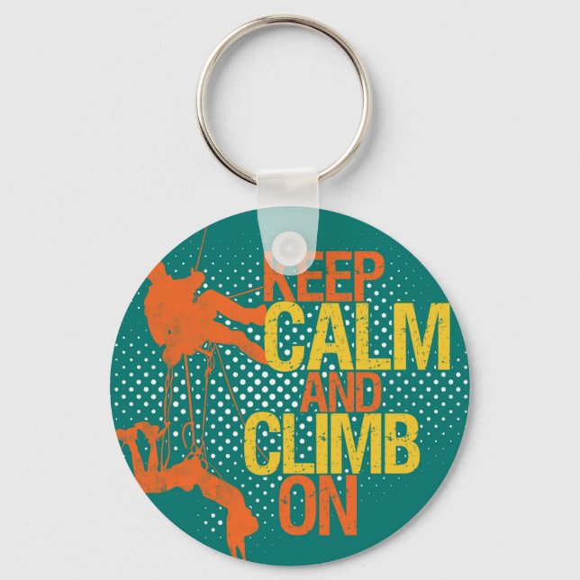 Teal Blue Funny Keep Calm and Climb On Keychain (Front)