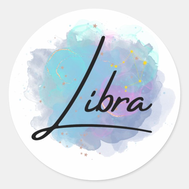 Teal Blue Galaxy Libra Zodiac Constellation Classic Round Sticker (Front)
