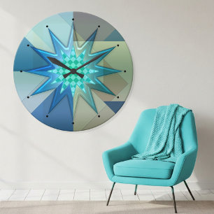 Teal Blue Geometric Harlequin  Round Clock