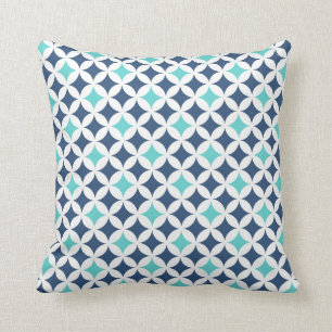 Teal Blue Geometric Pattern Decorative Pillow