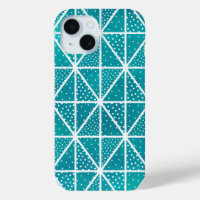 Teal Blue Geometric Pattern Triangle Dots