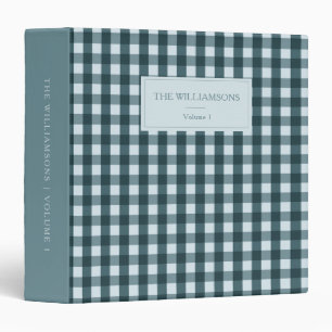 Teal Blue Gingham Personalized Family Photo Binder