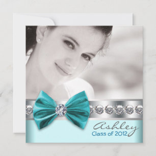 Teal Blue Girl Photo Graduation Announcement