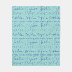 Teal Blue Girls Name Custom Personalized Fleece Blanket