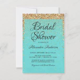 Teal Blue Girly Glitter Sparkle Bridal Shower Invitation