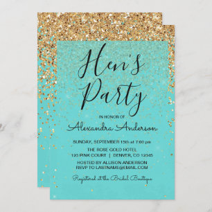 Teal Blue Girly Glitter Sparkle Hen's Party Invitation