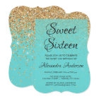 Teal Blue Girly Glitter Sparkle Sweet 16 Birthday