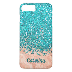 Teal Blue Glitter and Orange Marble, Personalized Case-Mate iPhone Case
