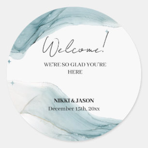 Teal Blue Glitter Aqua Green Wedding Welcome Classic Round Sticker