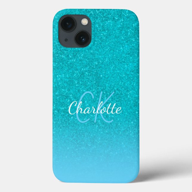 Teal blue glitter aqua sea green monogram initials Case-Mate iPhone case (Back)