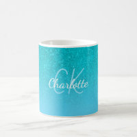 Teal blue glitter aqua sea green monogram initials
