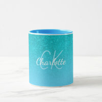Teal blue glitter aqua sea green monogram initials