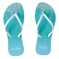 Teal blue glitter drips aqua sea green monogram