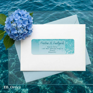 Teal Blue Glitter Frosted Elegant Return Address