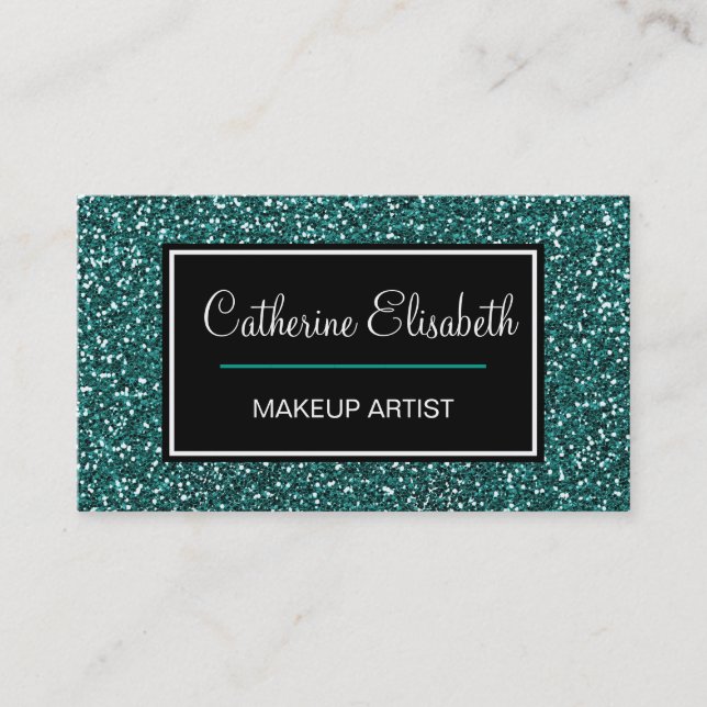 Teal Blue Glitter, Girly, Pretty, Sparkly, Business Card (Front)