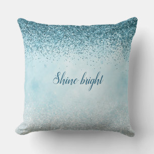 Teal Blue Glitter Glitz sparkle glam Throw Pillow
