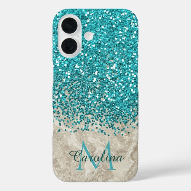 Teal Blue Glitter, Grey Marble Mobile Case-Mate iPhone Case (Back)