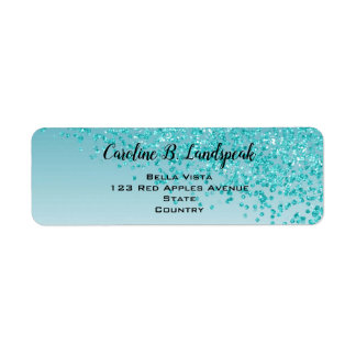 Teal Blue Glitter Modern Gradient Return Address