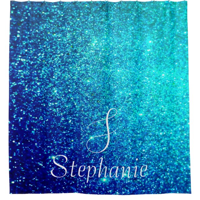 Teal Blue Glitter Sparkle Monogram Initials Cute (Front)