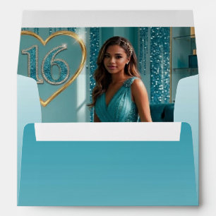 Teal Blue Glitter Sweet 16 & Photo Liner Envelope