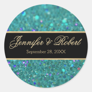 Teal Blue Glitter Wedding Sticker