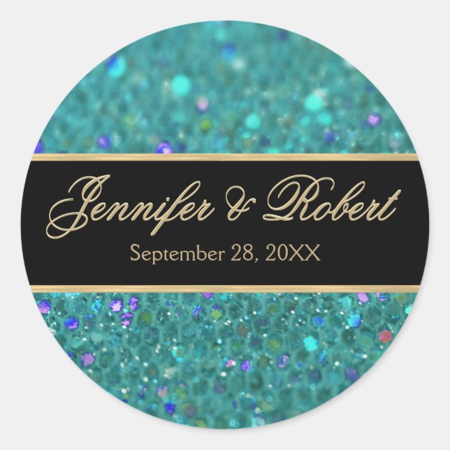 Teal Blue Glitter Wedding Sticker (Front)