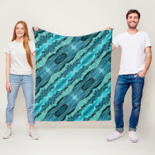 Teal Blue Gold Aqua Turquoise Fleece Blanket